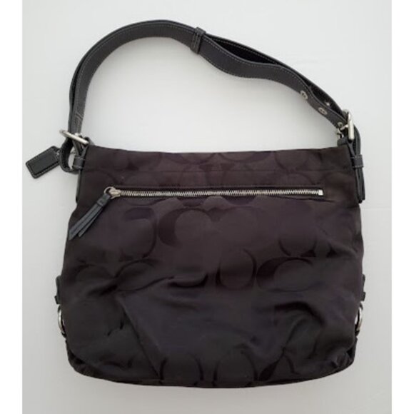Coach Signature C Black-on-Black Nylon Hobo Shoulder Bag with Leather Trim Y2K - Picture 3 of 14